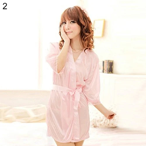 Женский сексуальный однотонный халат из искусственного шелка короткий ночное