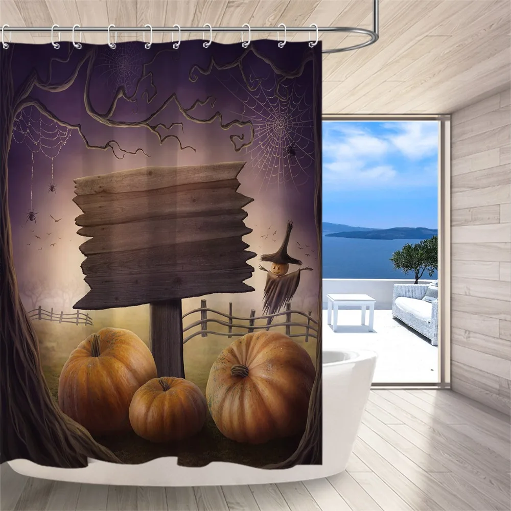 LB Хэллоуин тыквы в лесу деревянный знак занавески для душа Водонепроницаемая