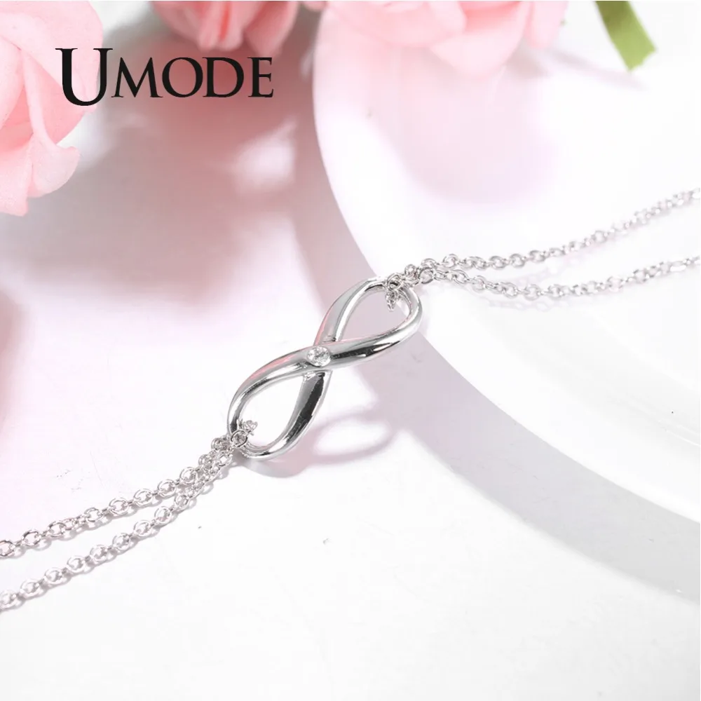 Браслет UMODE New Classic Infinite с кристаллами CZ для женщин на цепочке белого и розового золота с подарочными украшениями из циркона AUB0149.