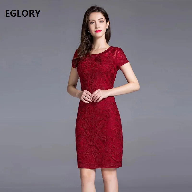 XXXXL Dress Vestidos 2019 Summer Fashion Cocktail Parties Women O-Neck Allover Appliques Embroidery Bodycon Sheath Dress Pink