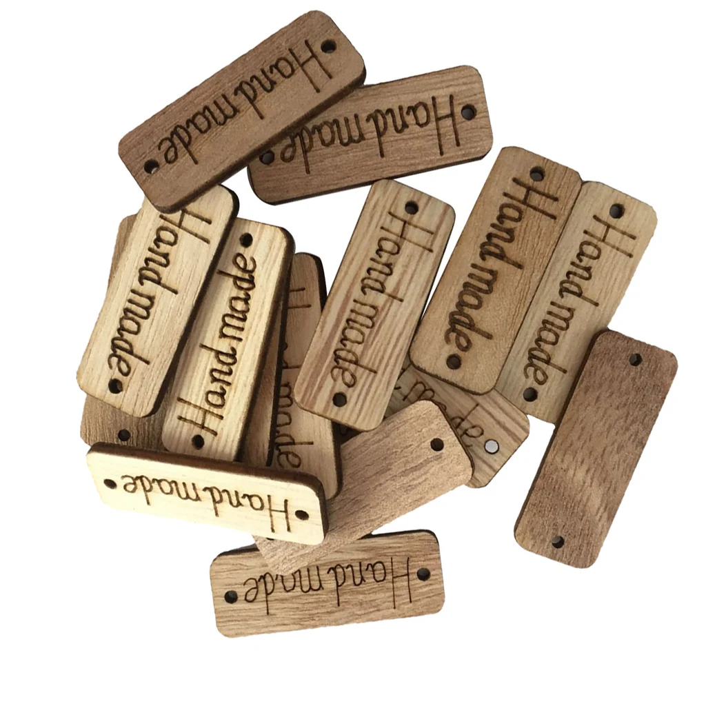 100Pcs Handmade Tag Label Wooden Buttons Wood Tags Button with 2 Holes for Crafts Sewing Clothing Decoration | Дом и сад