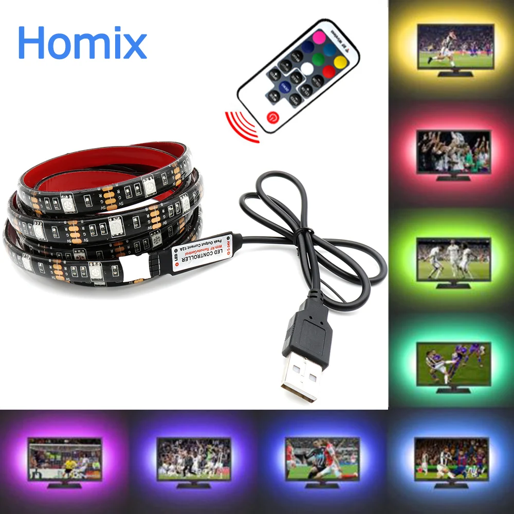 5 В USB светодиодный 5050 RGB 1 м 2 черный PCB ТВ фон Гибкая световая лента с 17Key RF