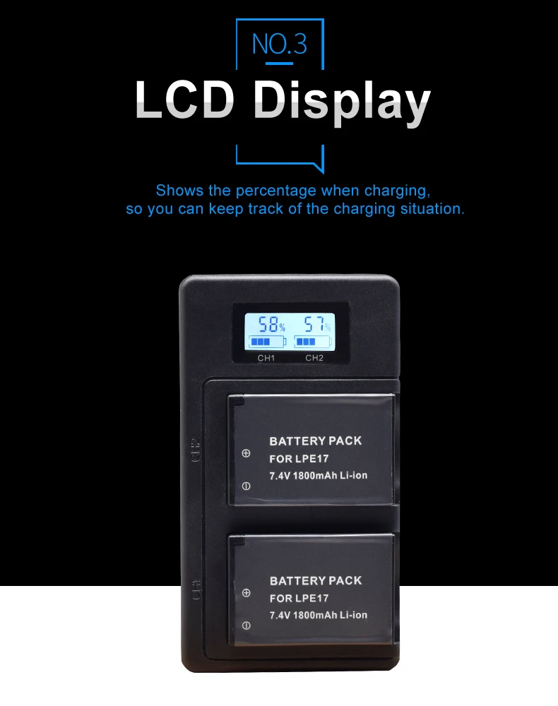Palo LP-E17 LPE17 USB LCD Dual Charger Battery Charger For Canon EOS M3 750D 760D T6i T6s 8000D Kiss X8i Camera