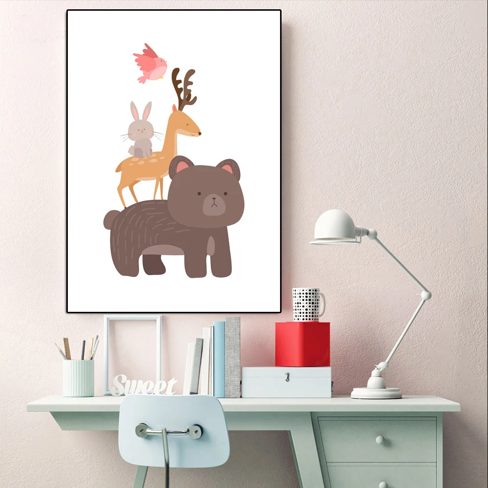 

Beer Giraffe Fox Animal Poster Prints Minimalist Wall Art Canvas Painting Cartoon Nursery Picture Baby Living Room Decoration