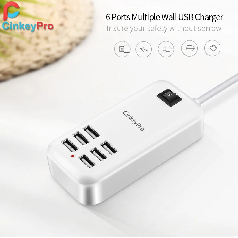 CinkeyPro 6 Порты USB Зарядное устройство с светодиодный светильник 5 V/3A быстро стол