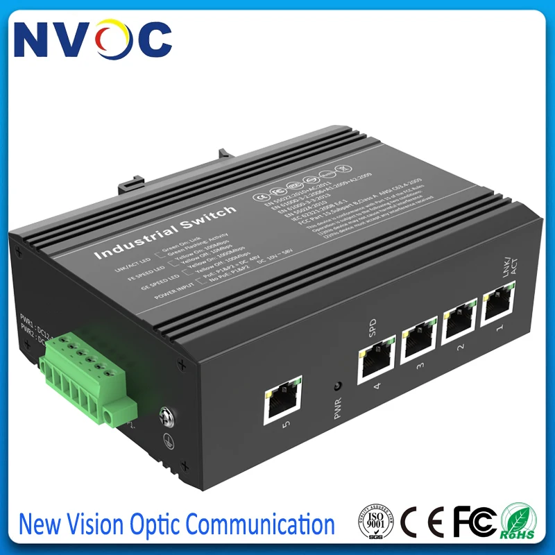 10/100/1000M 5RJ45 неуправляемый промышленный конвертер 5 портовый Промышленный
