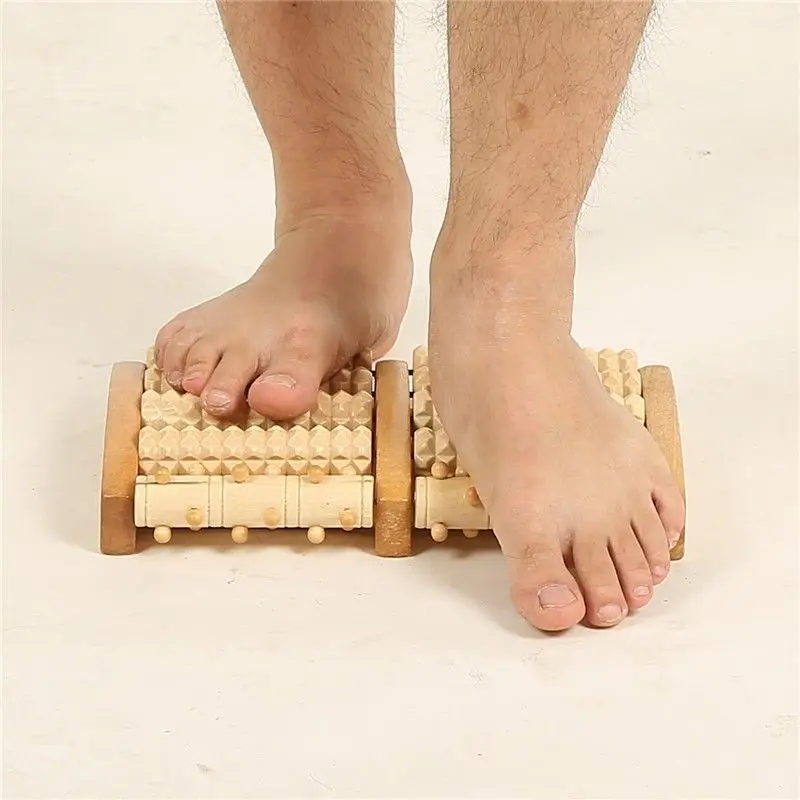 

2018 Wooden Dual Foot Massager Rollers Heath Therapy Relax For Plantar Fasciitis Arch Pain Relief Reflexology Foot Massager Tool