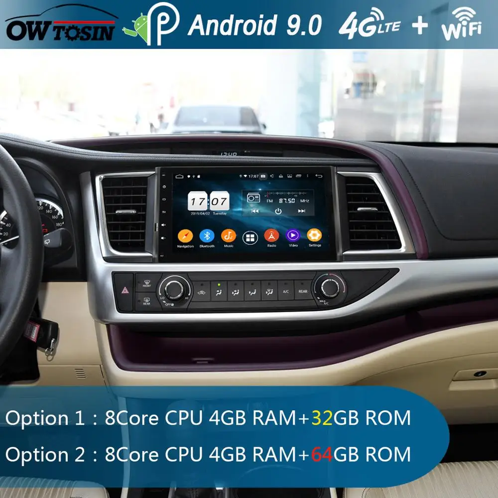 10 1 &quotIPS Android 9 0 8Core 4G RAM + 64G ROM автомобильный DVD радио GPS для Toyota Highlander 2015 2016 2017 DSP CarPlay