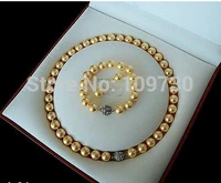 jewelry rare 10mm south sea golden shell pearl necklace bracelet earrings set aaa