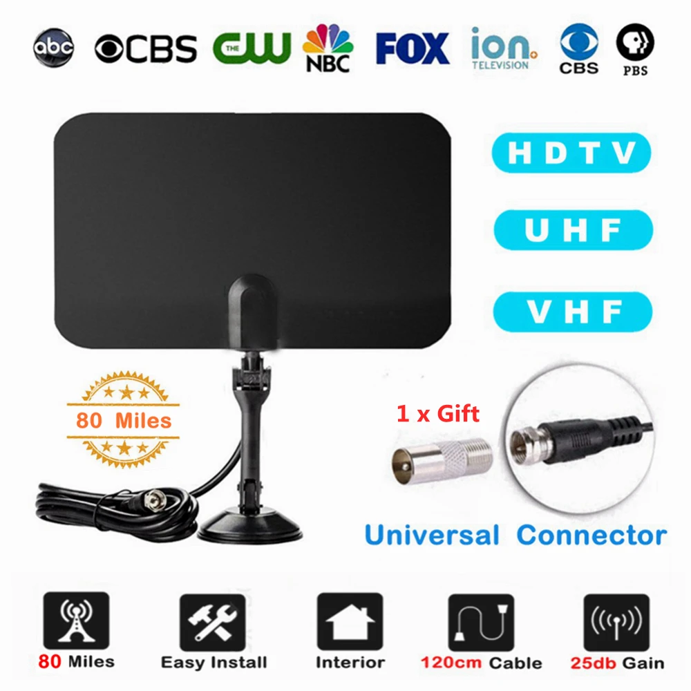 80 миль внутренняя цифровая ТВ антенна + кронштейн держатель HDTV UHF VHF антенны DVB T T2