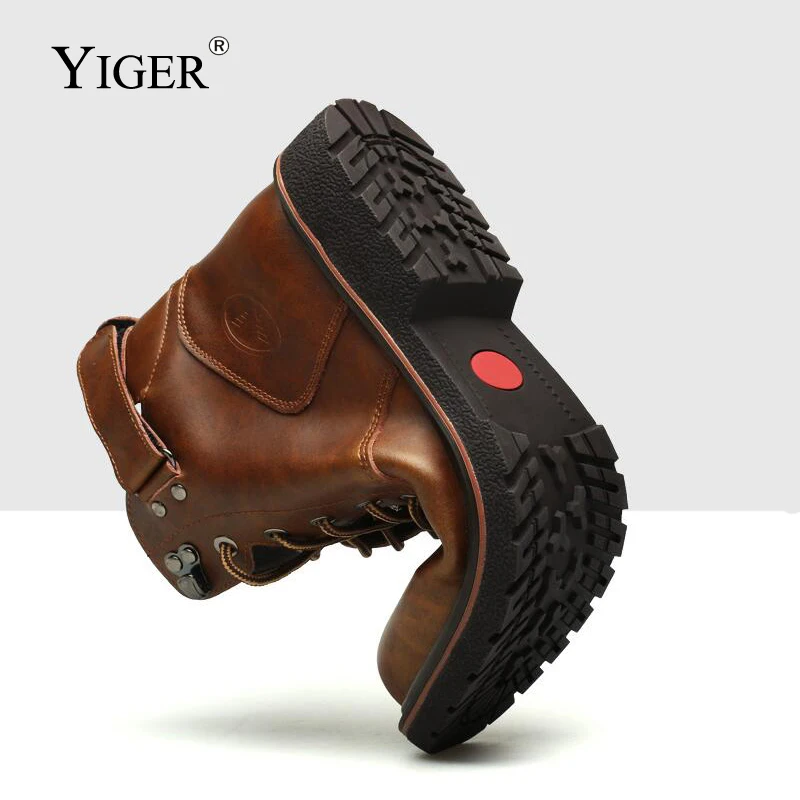 Мужские ботинки YIGER натуральная кожа на шнуровке рабочая обувь 2019