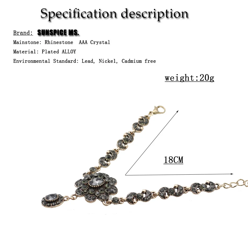 SUNSPICE MS розовато-серые стразы очаровательные браслеты для женщин антикварные