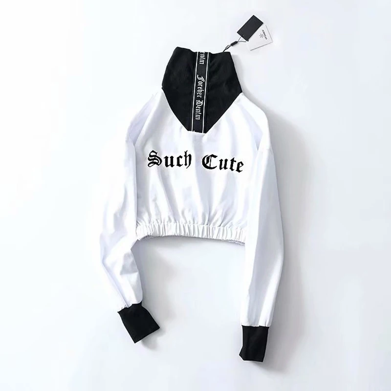 Весенняя свободная короткая водолазка с буквенным принтом Harajuku kpop уличная