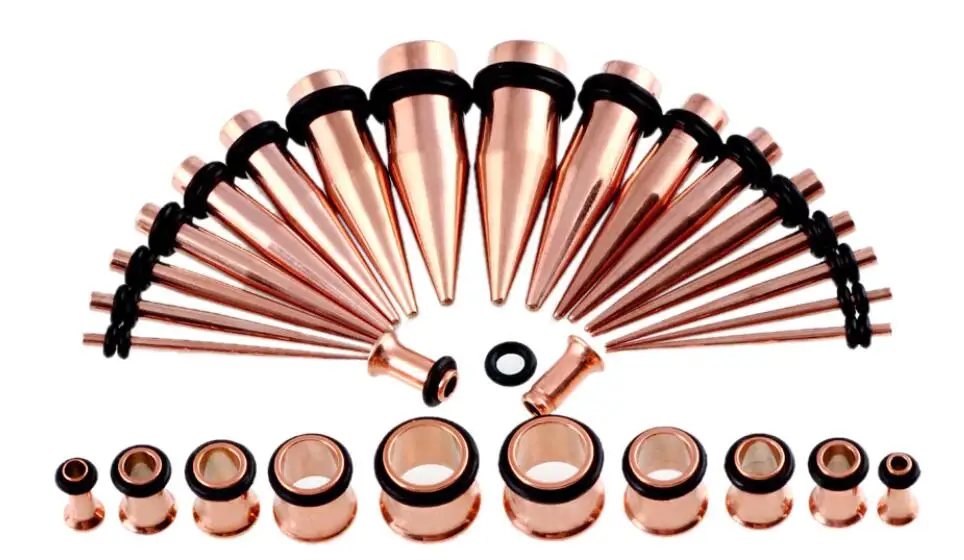 rose gold 36 шт./лот с однородным блеском TunnelEar конусные Ушные Тоннели, расширитель стрихер ушной гвоздик для козелка датчик пирсинга хрящей ювелирные изделия для тела - Окраска металла: rose gold
