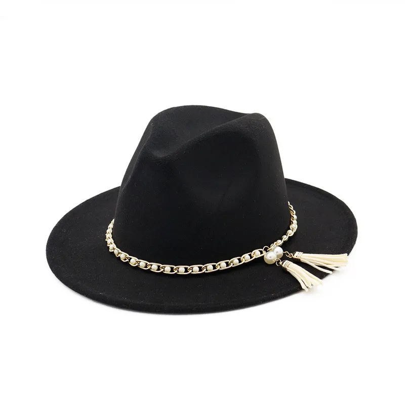 Women Men Wool Fedora Hat With Pearl Felt Wide Brim Ladies Trilby Chapeu Feminino Hats Jazz Church Godfather Sombrero Caps | Аксессуары