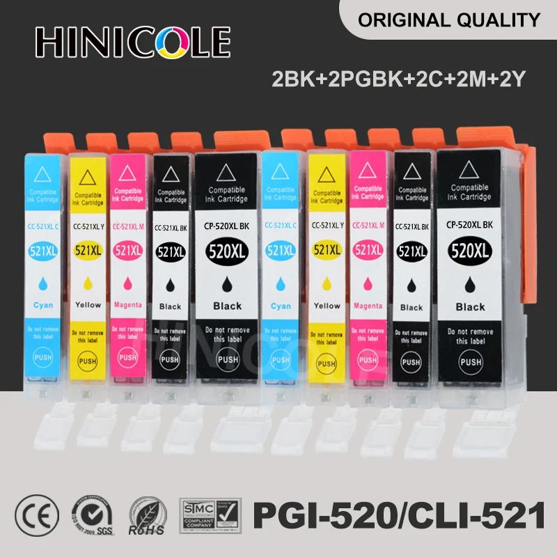 10 шт чернильные картриджи PGI 520 CLI 521 для Canon PIXMA iP 3600 4600 4700 MP 540 550 560 620 630 640 980 MX860 принтер с чипом