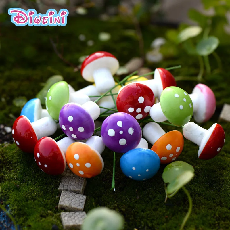 

10pcs Colorful Artificial Mushroom model Plant action Figure Miniature Figurine Fairy home Garden Decoration baby toy gift