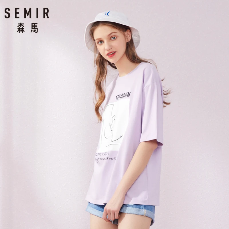 SEMIR футболка с коротким рукавом женская 2019 летняя новая длинная хлопковая