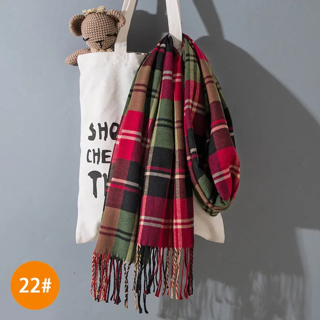 Style 22 Детские шарфы для мальчиков и девочек, брендовый кашемировый шарф в клетку с кисточками, осенне-зимний плотный теплый платок для детей 190*35 см, шейный платок - Цвет: Style 22