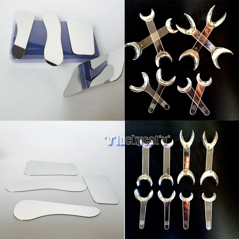 

4pcs Dental Clinic Stainless steel Photographic Mirror + 8PCS Dental Intraoral Cheek Retractor Transparent Mouth Openers