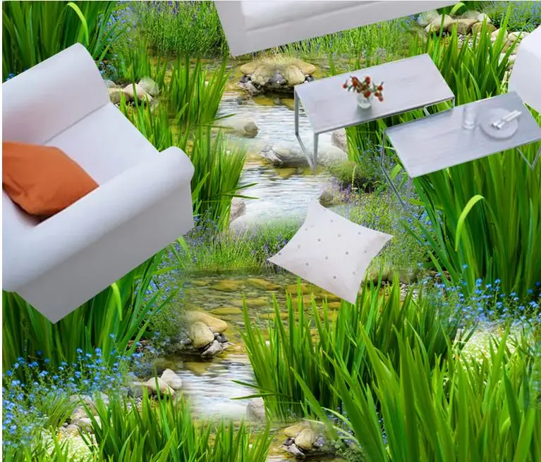 Виниловые обои на заказ 3d полы маленькая река с изображением воды для гостиной
