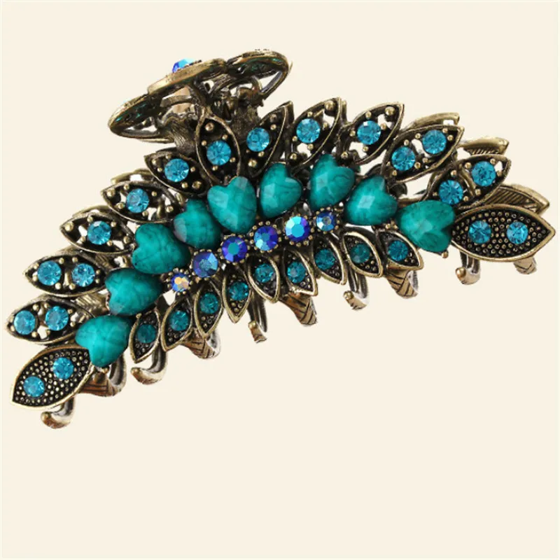 Высокое качество, Винтажные Украшения для волос для девочек, разноцветные стразы из смолы, хрустальные Когти для волос, древние Золотые Большие заколки для волос для женщин, подарок