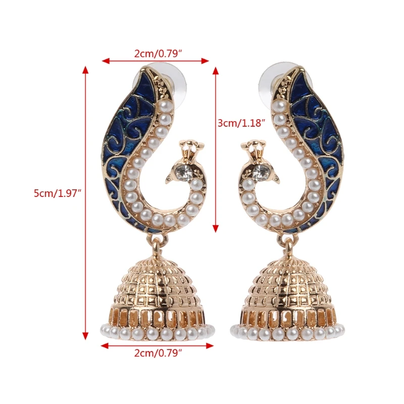 Ретро индийские болливудские золотые жемчужные синие Павлин Jhumka Jhumki Висячие