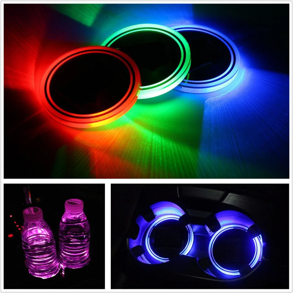 USB зарядка автомобильный подстаканник нижний 7 видов цветов LED свет переключаемый