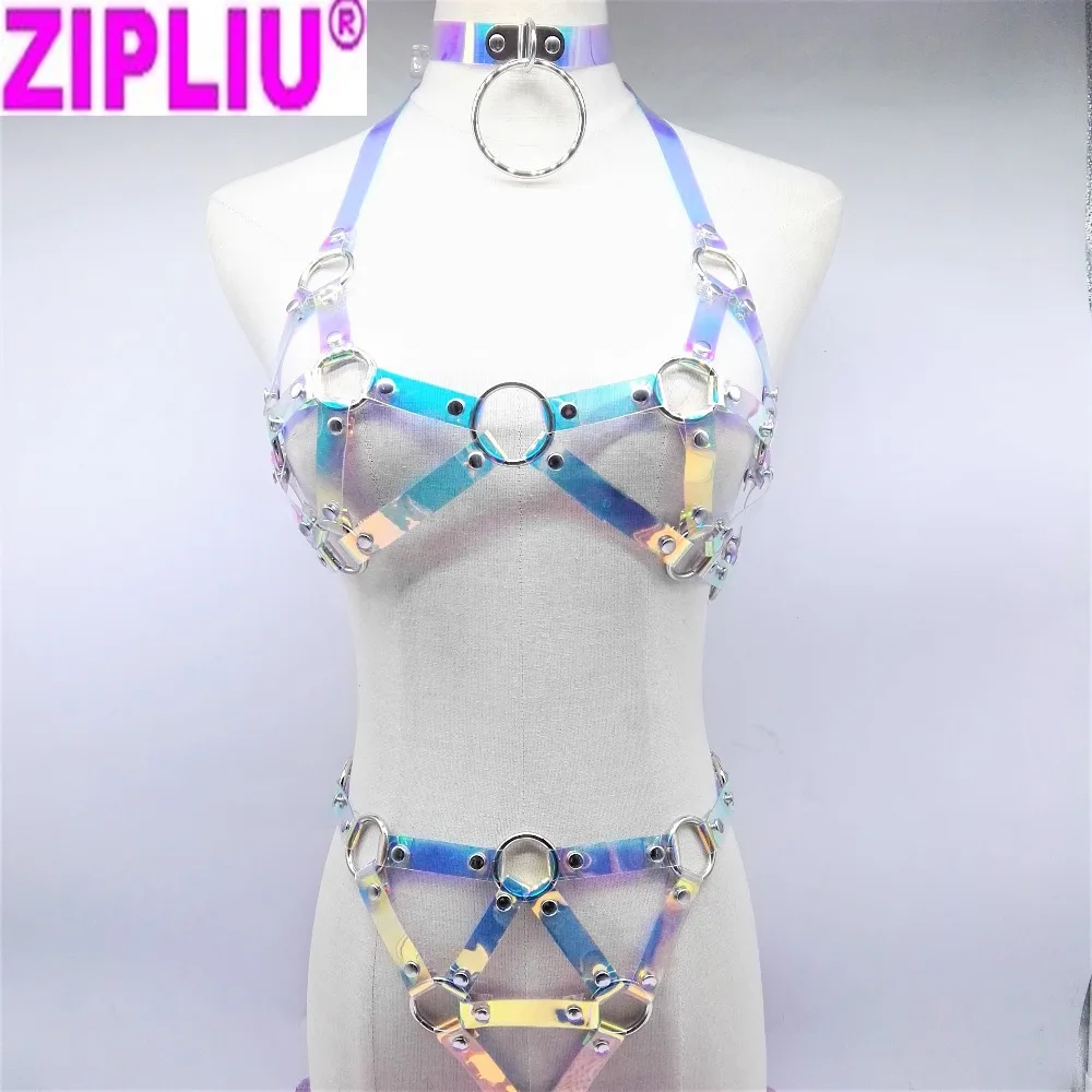 Модный сексуальный комплект Harajuku HandmadeLaser голографическая портупея с чокером