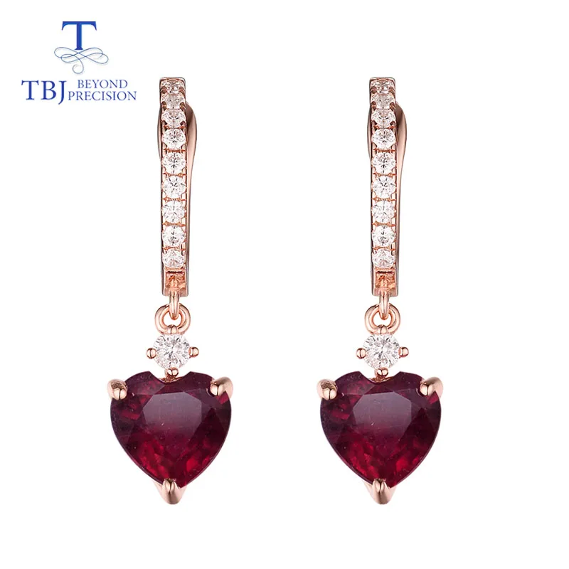 ruby earrings TBJ, натуральный драгоценный камень, рубиновое сердце, 8 мм, серебро 925 пробы, розовая застежка, серьги, модные ювелирные изделия для девочек, хороший подарок с коробкой - Цвет камня: ruby earrings