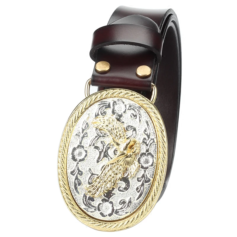

The Golden Double color Eagle Belt Buckle pattern belt leather belt are all-match cowskin belts