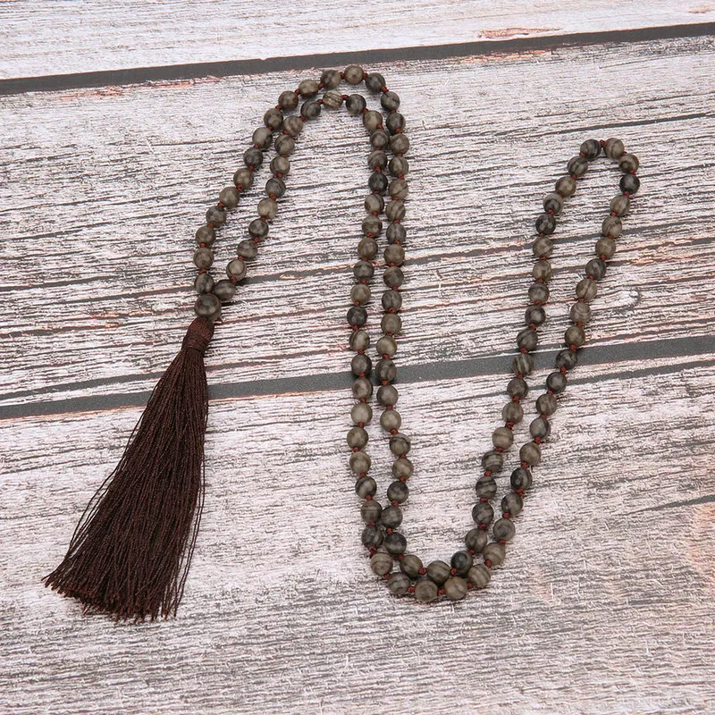 Balibali Frosted Matte Amazon Stone Beaded Necklace Women Cut Faceted Bead Tassel Charm Long collar mujer Men Bohemian | Украшения и