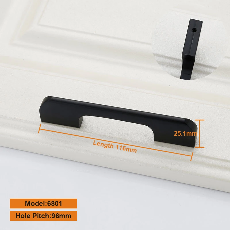 6801 96mm black Ручки мебели и шкафа дверные тяги алюминиевый сплав мебельная дверная ручка 96 мм/128 мм/160 мм/192 мм/320 мм Шаг отверстия черная ручка - Цвет: 6801 96mm black