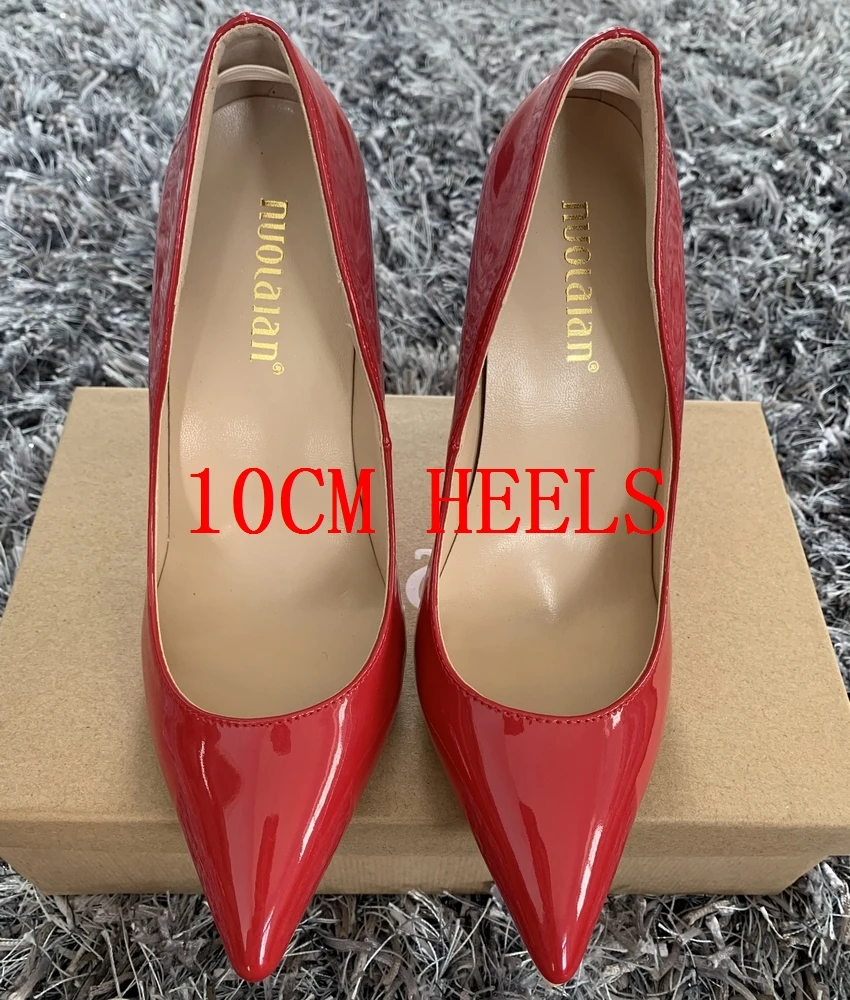 QQPAL red10cm Женская обувь женские туфли-лодочки на высоком каблуке 12 см/10 см/8 см женские туфли-лодочки из лакированной кожи с острым носком для вечеринки и свадьбы - Цвет: QQPAL red10cm