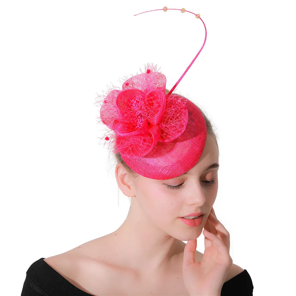 Женская вуалетка с перьями ярко-розовая Свадебная шляпа украшением льняные