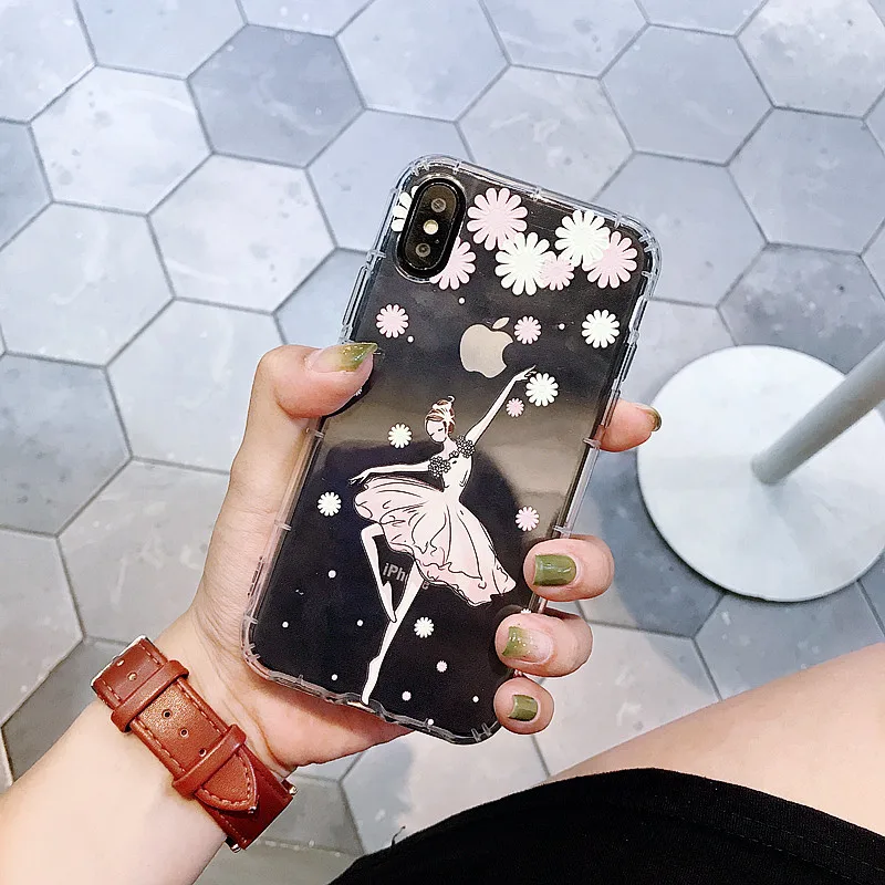 Mouplayca for iPhone 6 6s 7 8 plus X phone cases Lovely cartoon ballet girl pattern Anti-knock soft TPU back cover Coque |