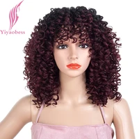 yiyaobess 18inch synthetic short afro kinky curly wig black wine red brown ombre african american wigs for black women
