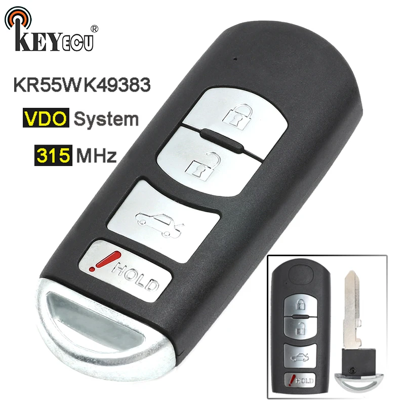 KEYECU 315 МГц FCC: KR55WK49383 VDO замена системы 4 кнопки Smart Prox удаленный брелок для Mazda 6 2009 2010