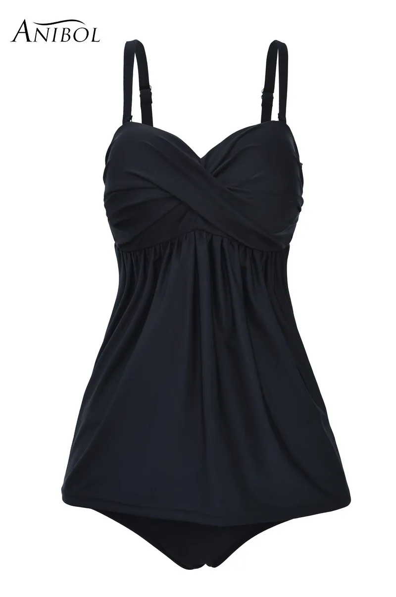 Anibol 2017 Женский Черный винтажный купальник с юбкой бикини плюс размер для полных