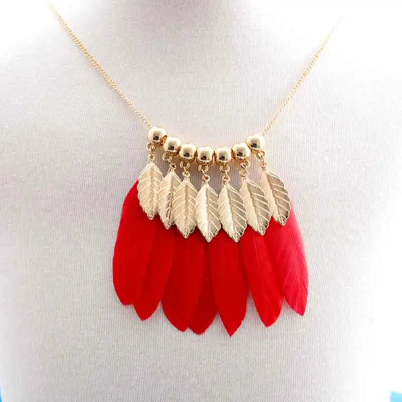 Moonso богемное перо Длинная цепочка свитер ожерелье для женщин Перья Ювелирные