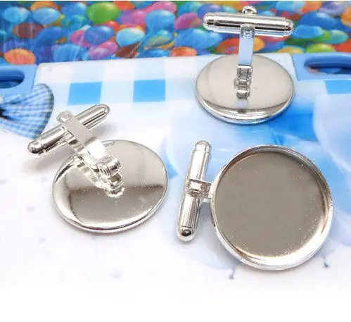 

4PCS Silver plated 20mm cabochon settings movable cufflinks #23034