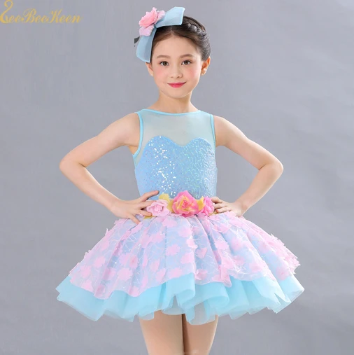 Girls Adult Ballet Tutu Dress Blue Costume Sequin Pink Flower Ballerina Performance Dance For Women | Тематическая одежда и