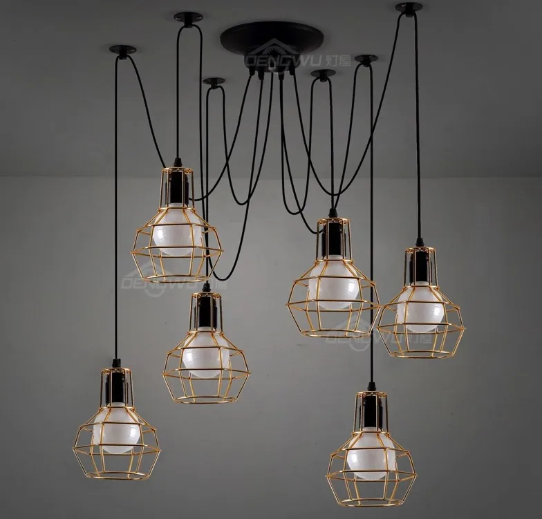 Эдисон Ретро Паук Люстра Освещение Потолочный подвесной светильник 6 Arm с золотой