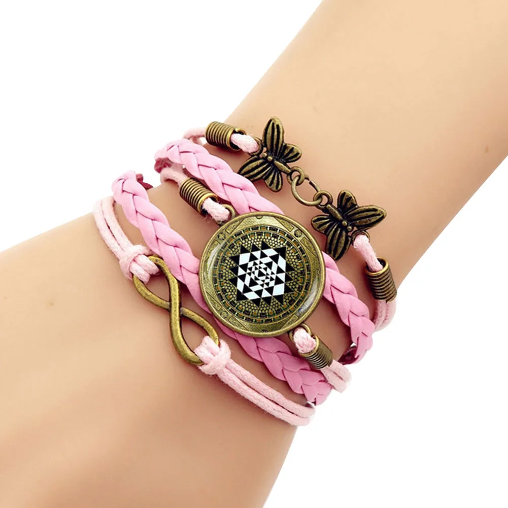 Многослойный кожаный браслет винтажный Регулируемый резиновый из бисера