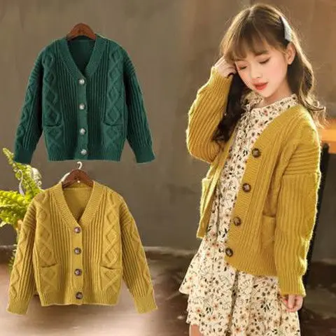 INS hot Baby Girls knit cardigan 3-11 years old kids sweater Single-breasted vertical striped crossover cardigan fashion