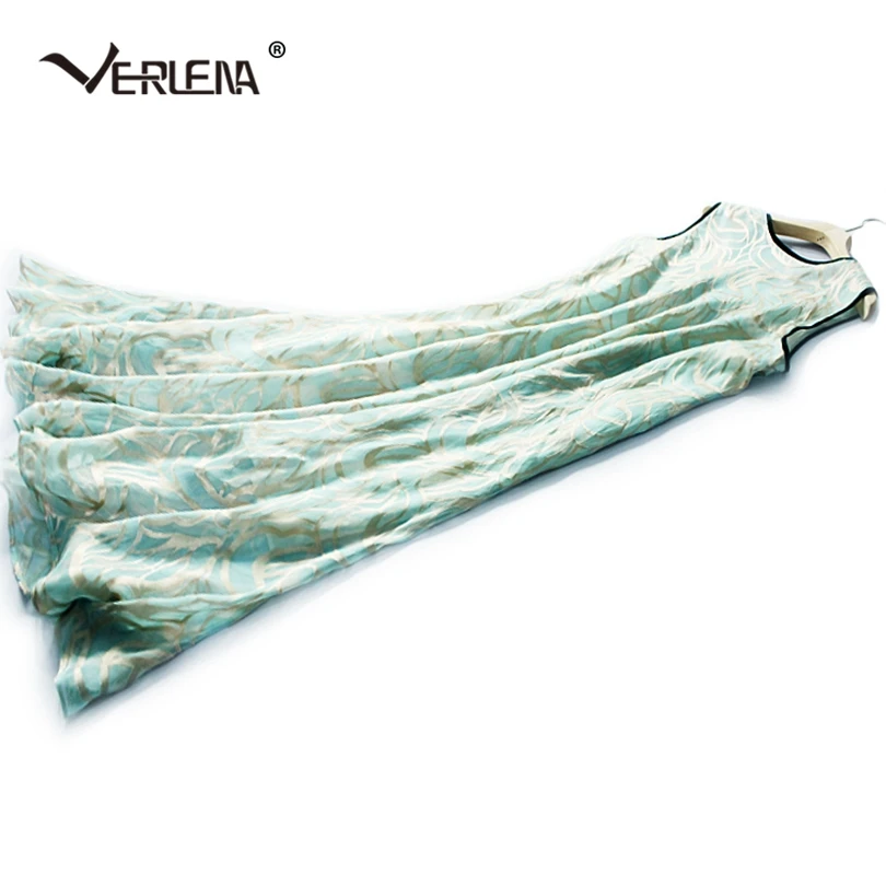 Verlena винтажное Зеленое Шелковое Платье женское без рукавов с круглым вырезом и