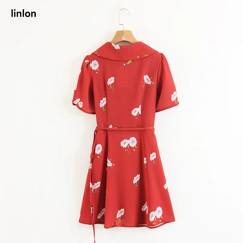 Linlon 2018 Новый V шеи Цветочный принт Асимметричная Элегантный Vestidos Обёрточная