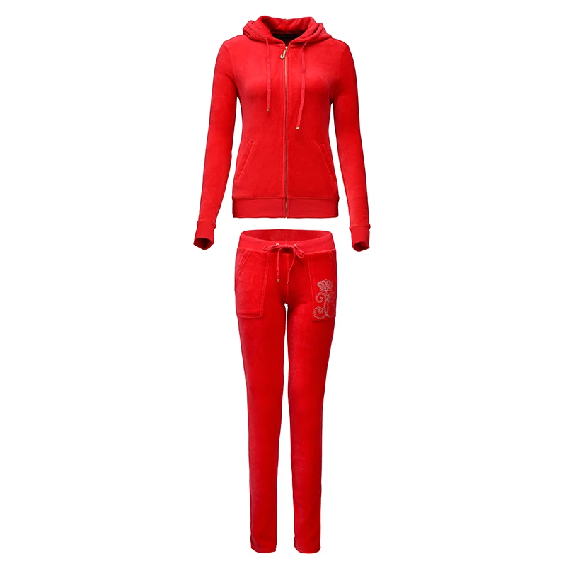 Juicy Lovers Брендовые женские спортивные костюмы фиолетовые синие бархатные повседневные женские спортивные костюмы с капюшоном и воротником популярный спортивный костюм - Цвет: Красный