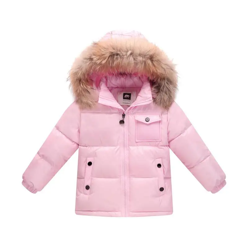pink Модная зимняя куртка-пуховик для мальчиков от 2 до 8 лет, детская одежда утепленная верхняя одежда и пальто с капюшоном из натурального меха, Детская парка - Цвет: pink