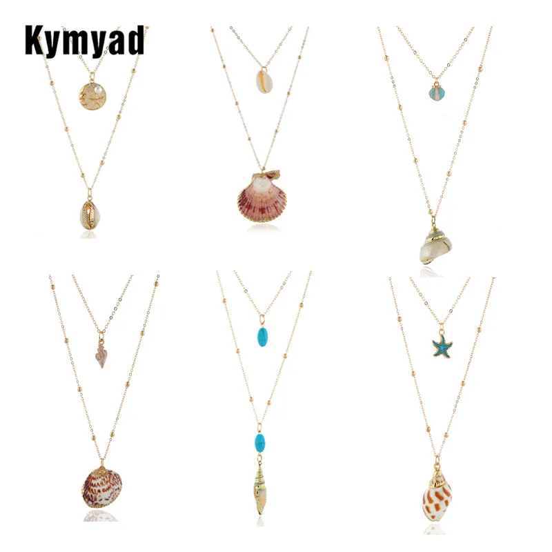 

Kymyad Bohemia Multilayer Shell Conch Pendant Necklace Women Long Charm Necklaces Holiday Summer Beach Statement Boho Jewelry